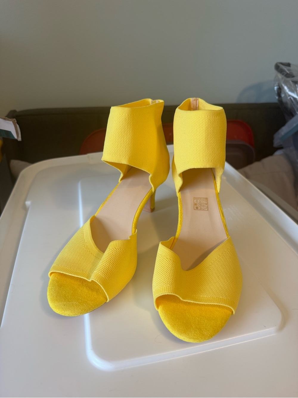 Yellow Open-Toe Ankle Cuff Heels - Women